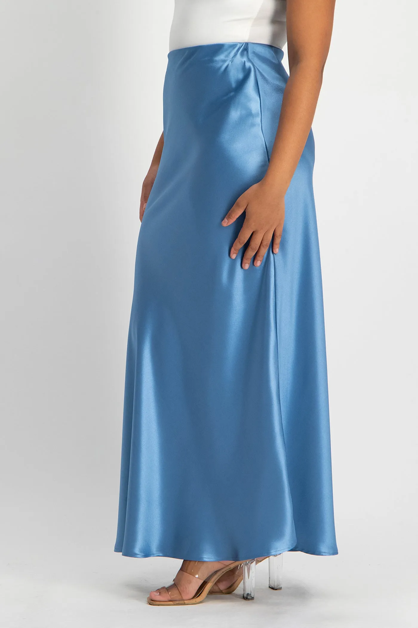 Shonda Satin Maxi Skirt - Blue