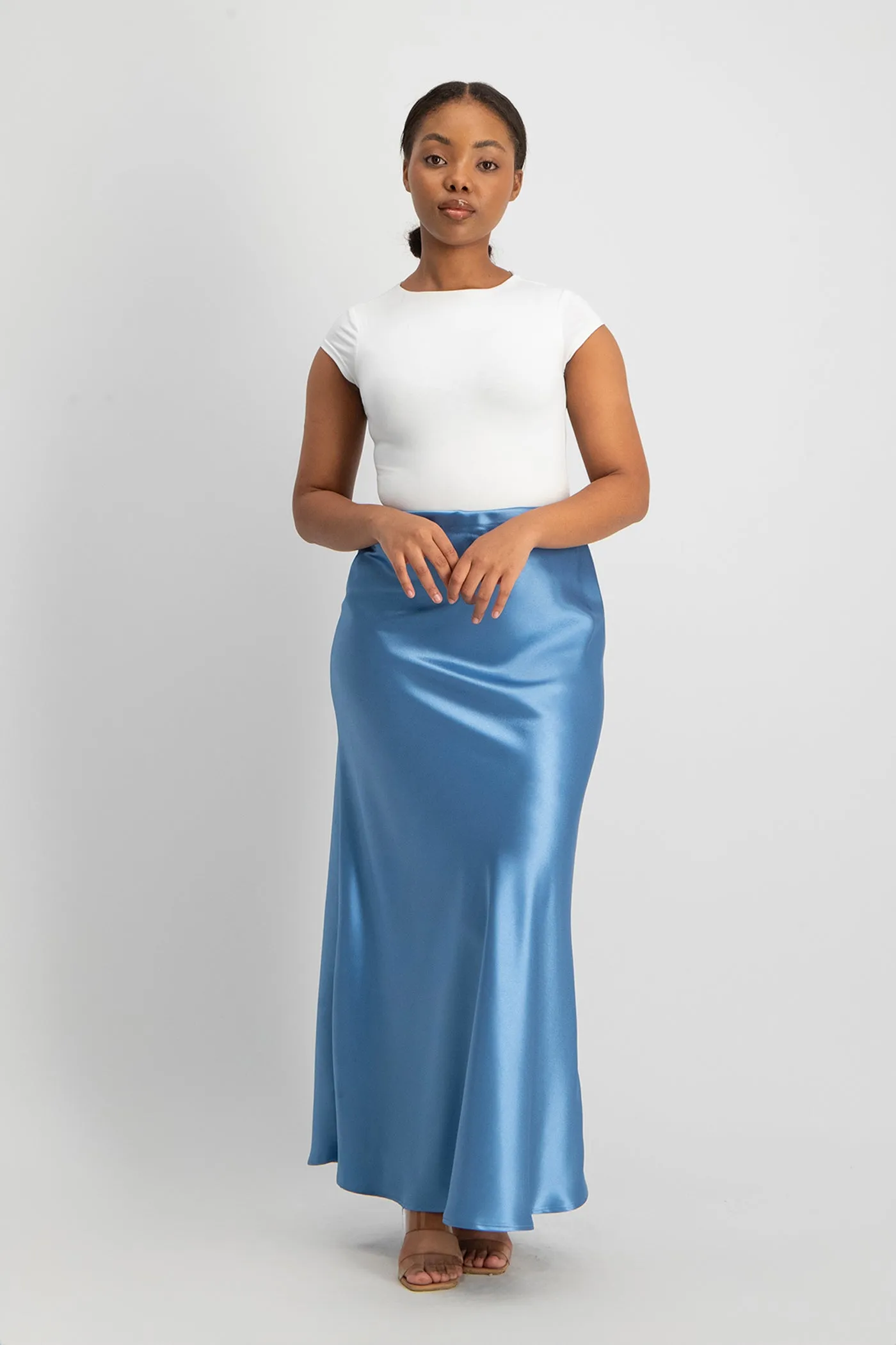 Shonda Satin Maxi Skirt - Blue
