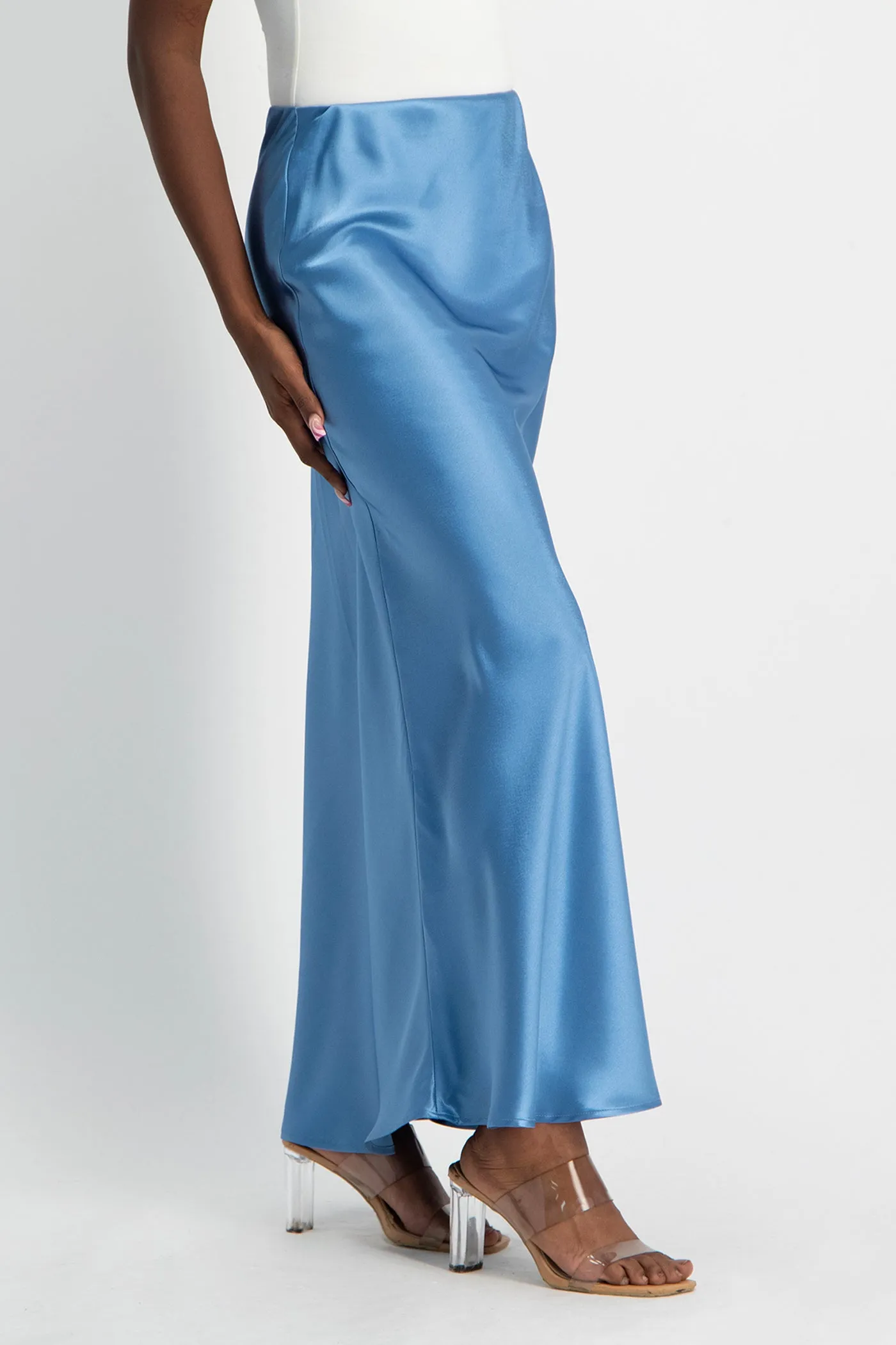 Shonda Satin Maxi Skirt - Blue