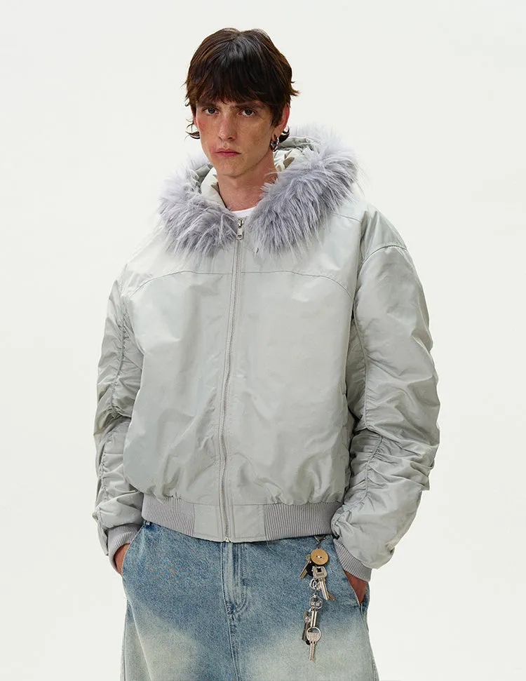 Short fur collar bomber jacket