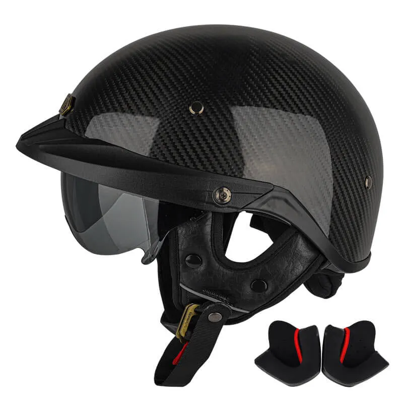 Sturgis Style DOT Helmet with Retractable UV Lens - Carbon Fiber