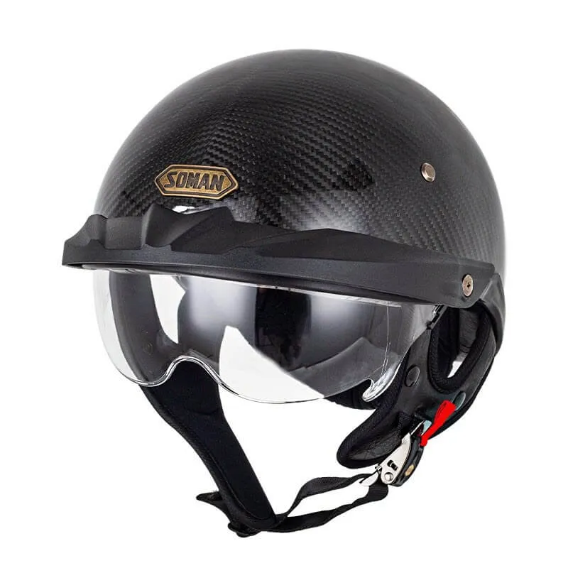 Sturgis Style DOT Helmet with Retractable UV Lens - Carbon Fiber