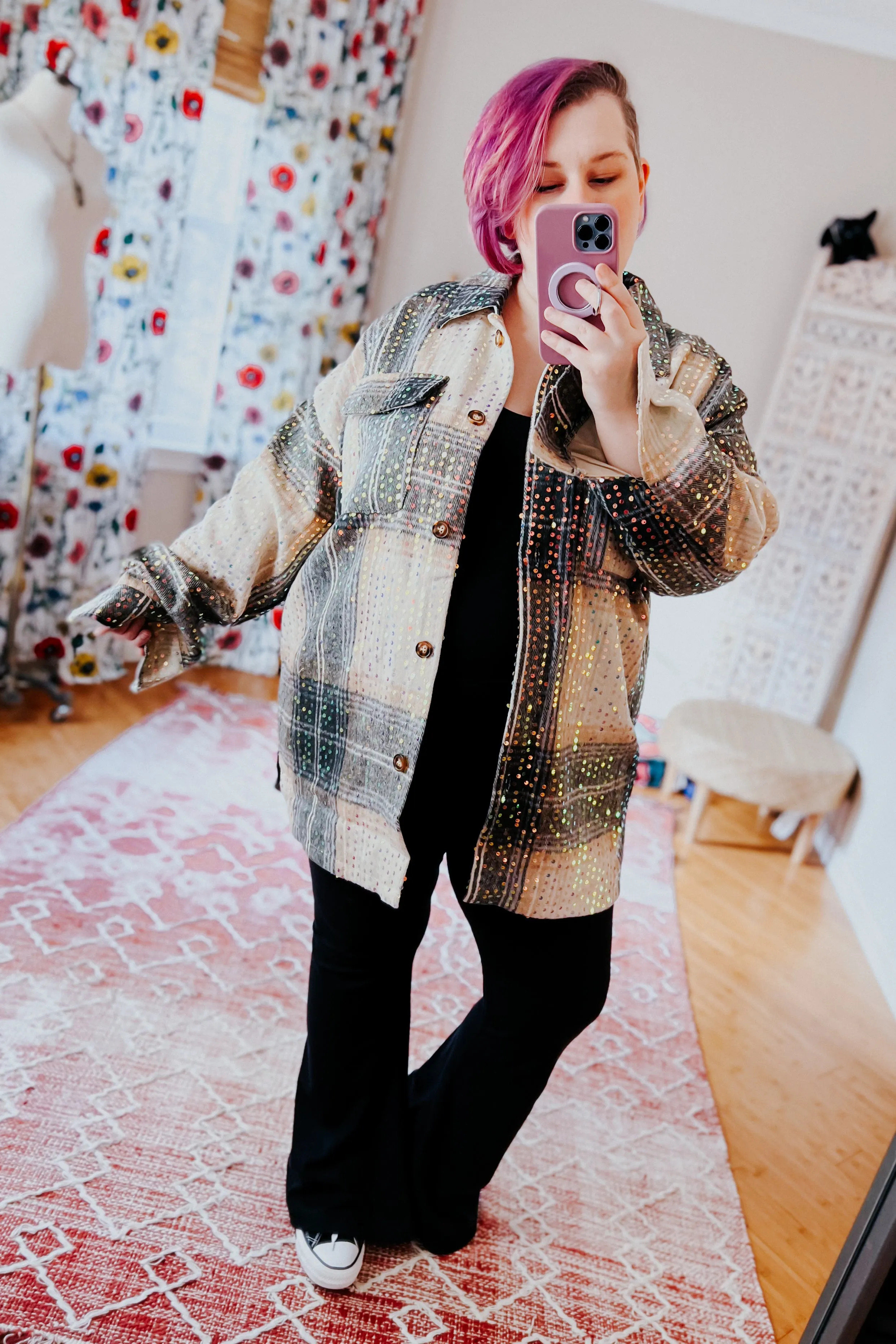 When It’s Raining Sequin Plaid Shacket