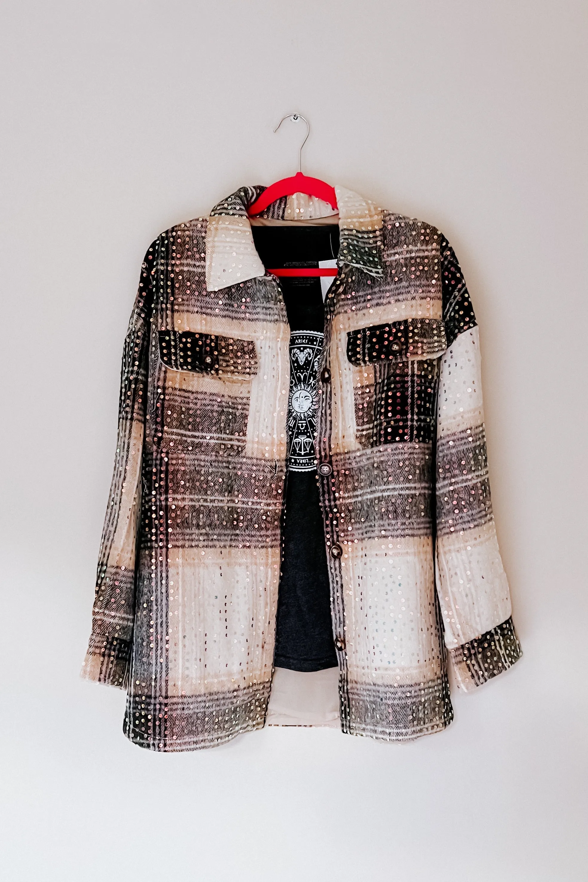 When It’s Raining Sequin Plaid Shacket