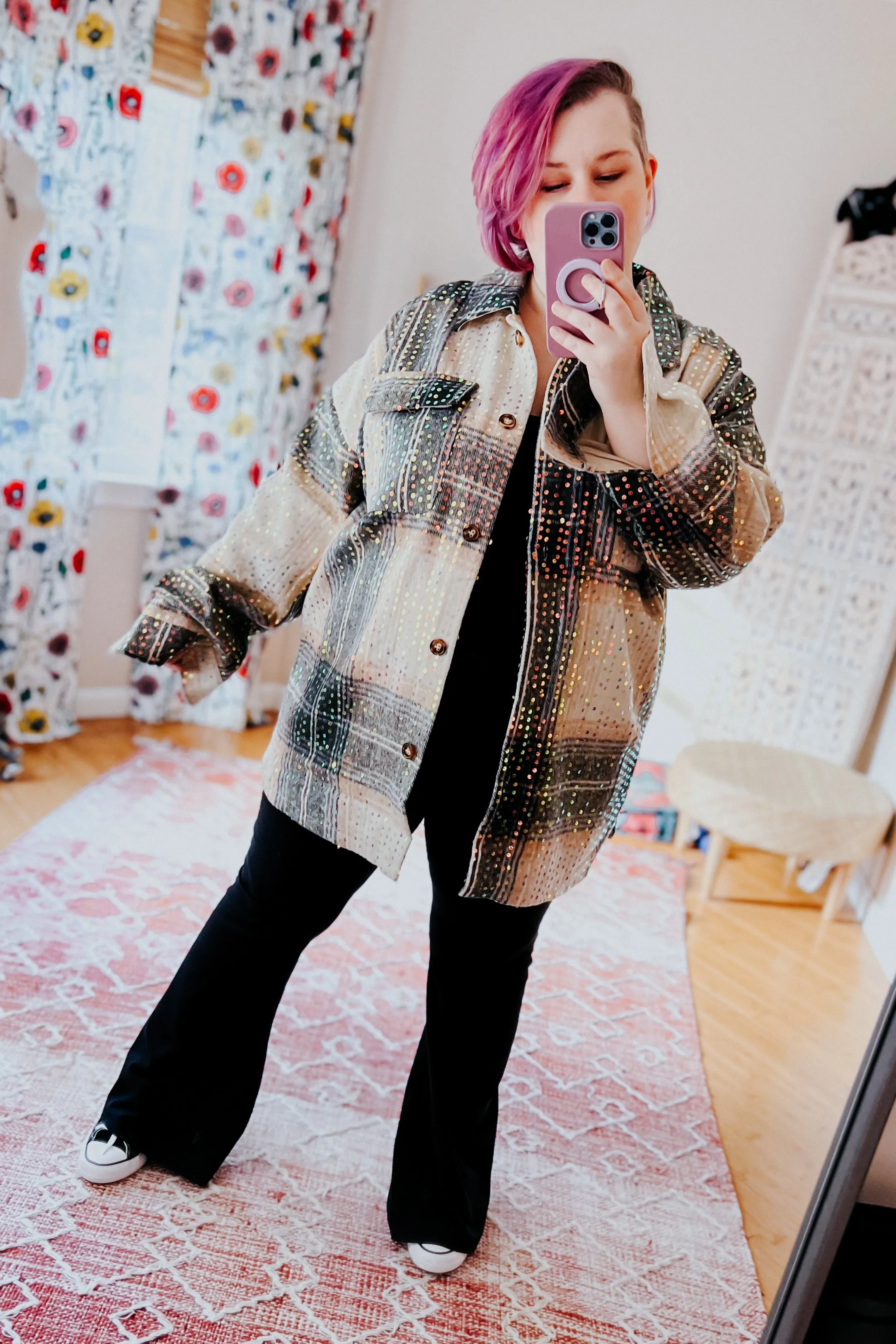When It’s Raining Sequin Plaid Shacket