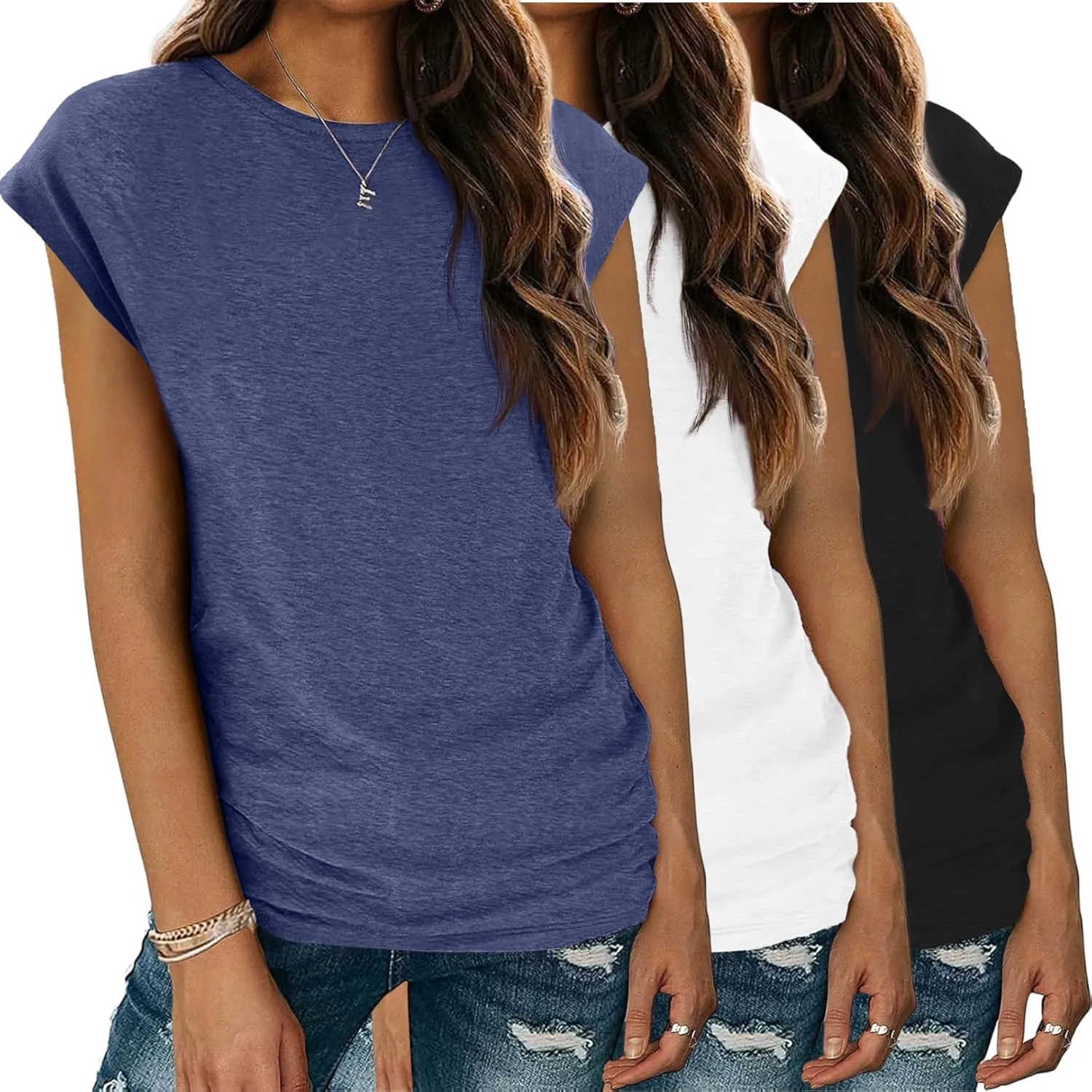 Zeagoo Womens 3 Pack Crewneck Cap Sleeve Tank Tops